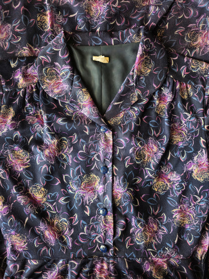 Vintage 70s chiffon skyrtukjóll - S