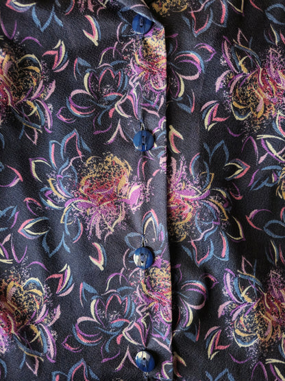 Vintage 70s chiffon skyrtukjóll - S