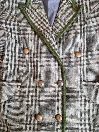 Vintage köflóttur ullarblazer frá Ric Tian - L