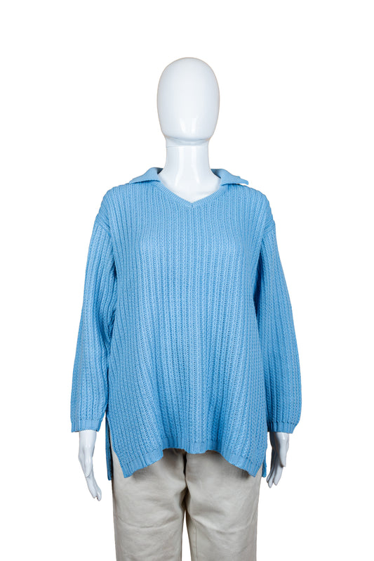 Ljósblá vintage prjónapeysa - XL