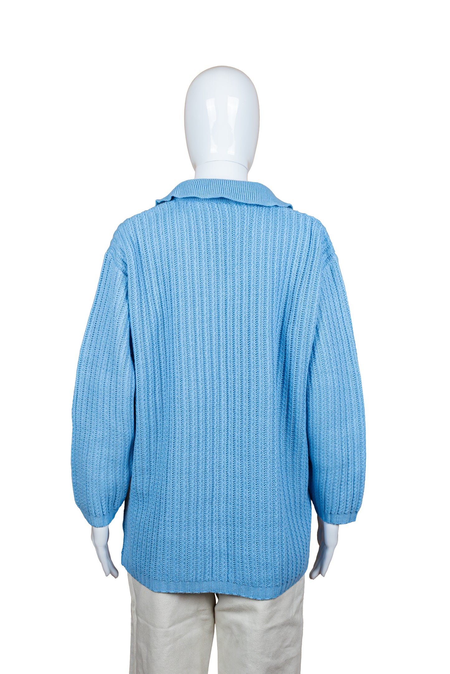 Ljósblá vintage prjónapeysa - XL