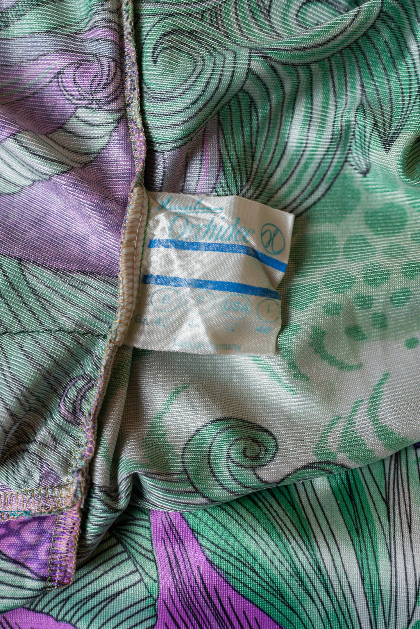 Orchidee vintage 70s kjóll - Medium