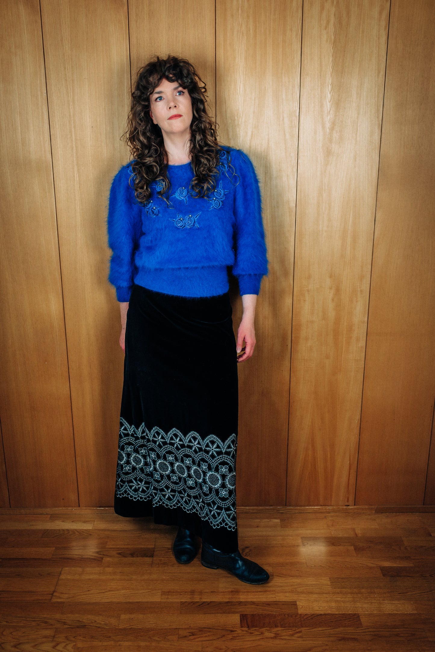 Vintage svart flauelspils - medium