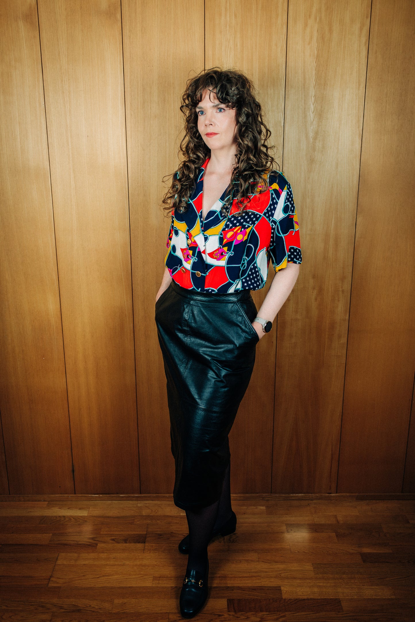 Marglit tvíhneppt vintage skyrta - xlarge