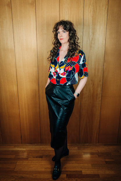 Marglit tvíhneppt vintage skyrta - xlarge