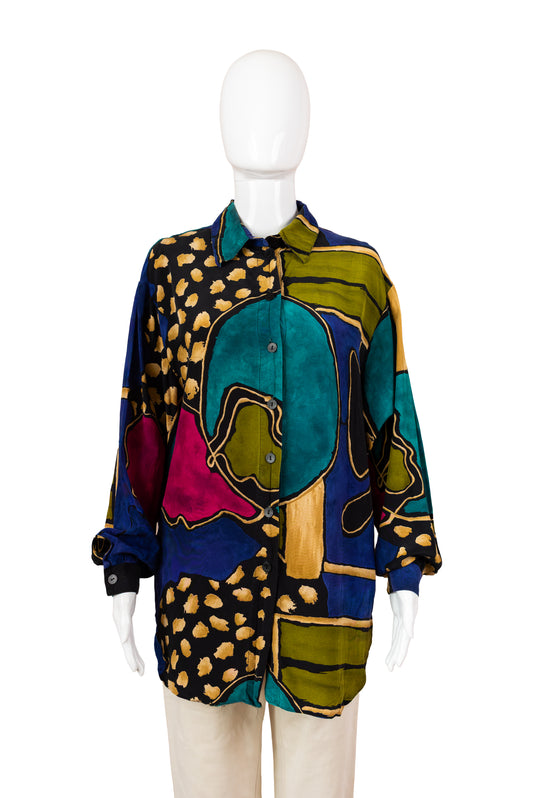 Ómerkt vintage marglit skyrta - large