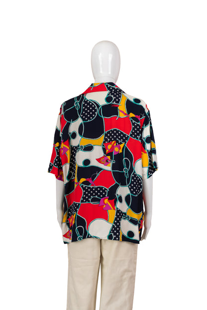 Marglit tvíhneppt vintage skyrta - xlarge