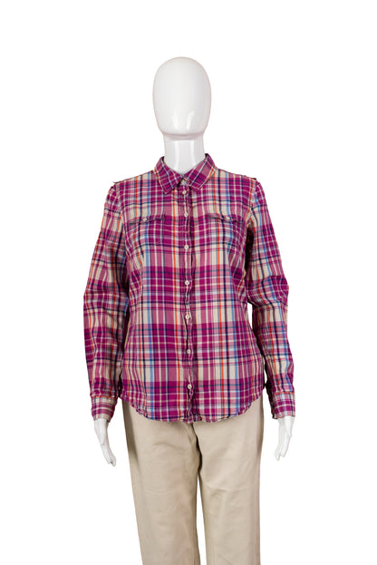 Esprit bleik köflótt skyrta - small