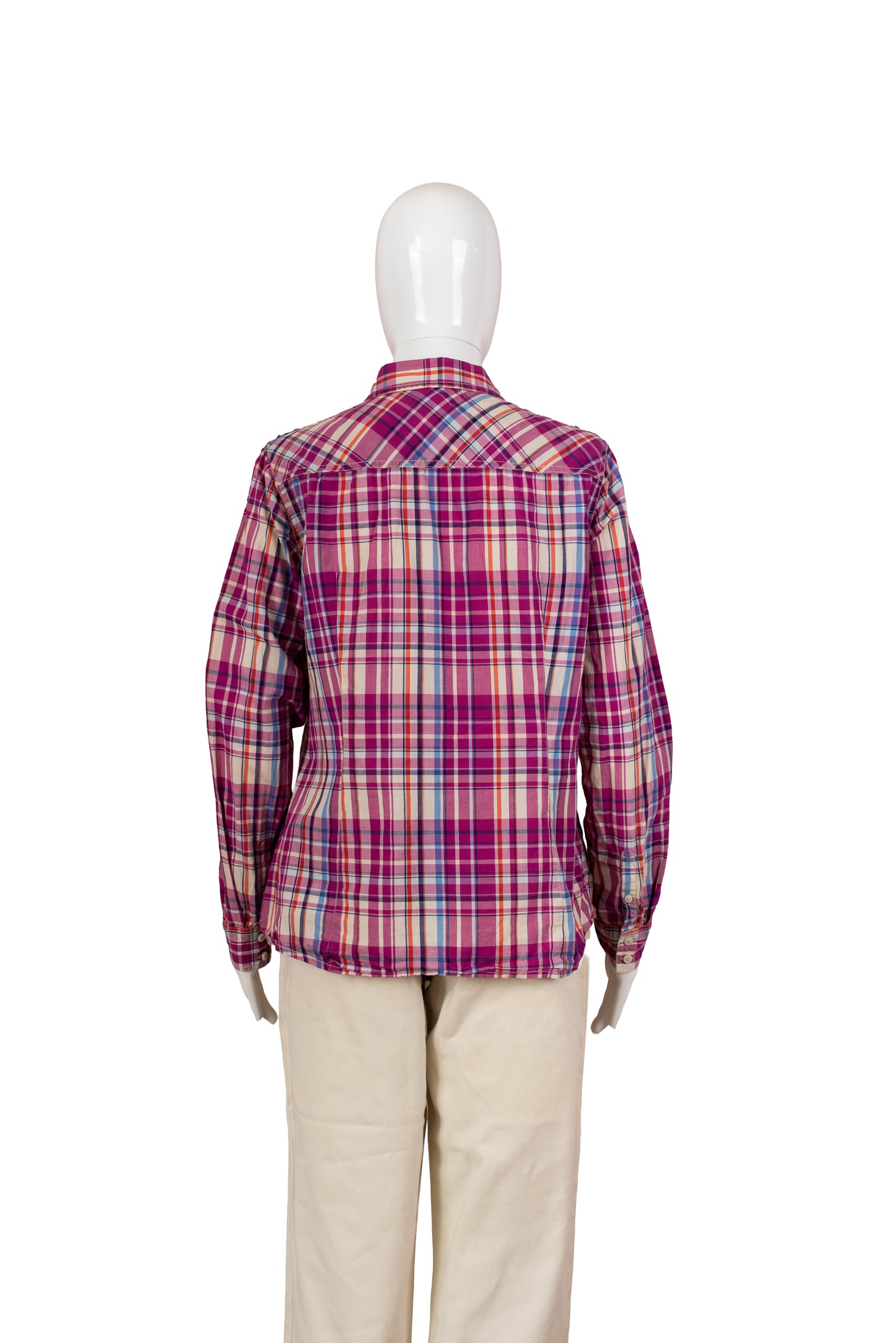 Esprit bleik köflótt skyrta - small