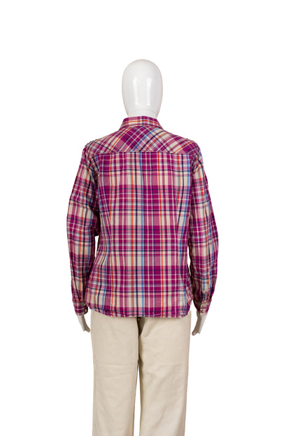 Esprit bleik köflótt skyrta - small