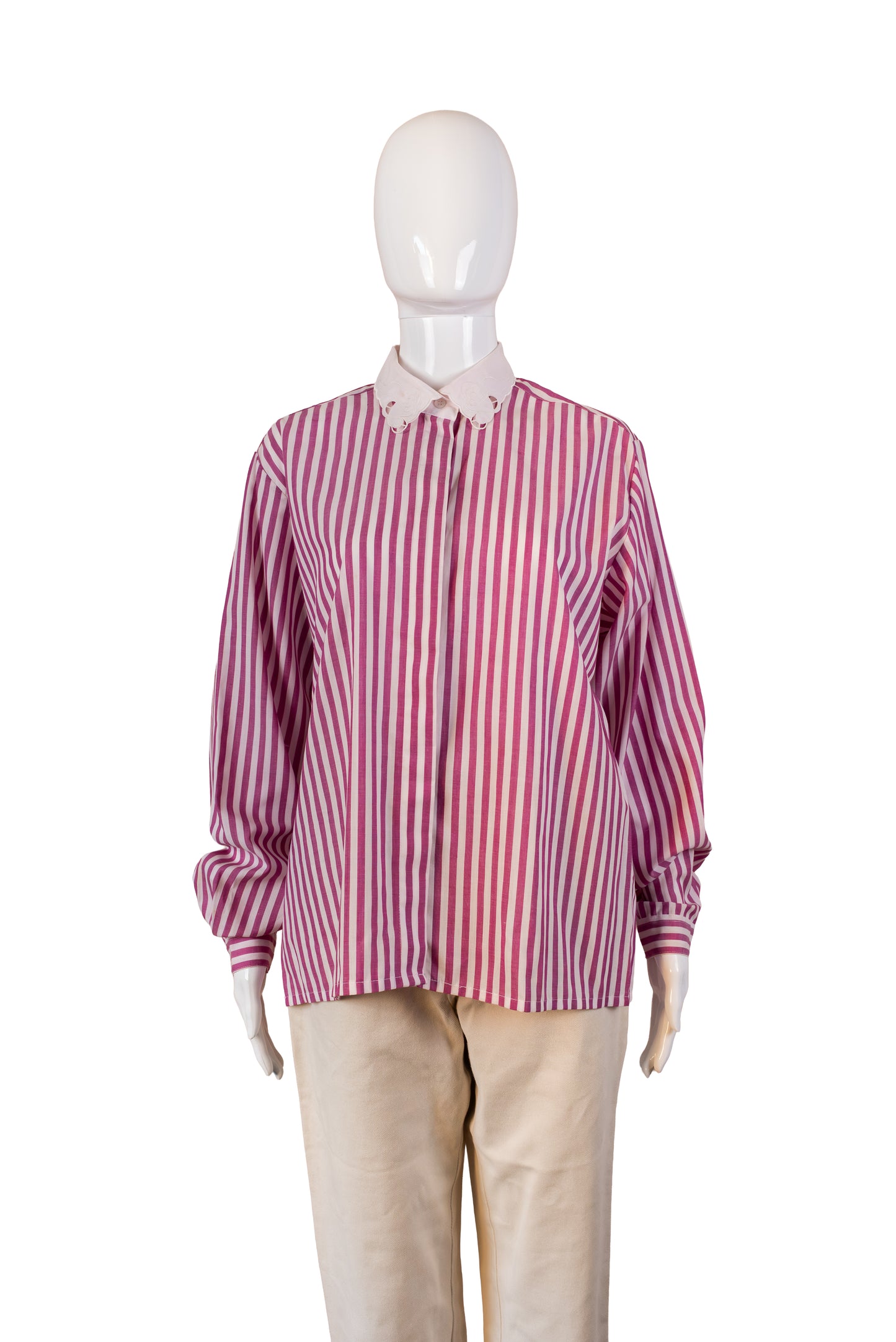 Röndótt bleik vintage skyrta - large