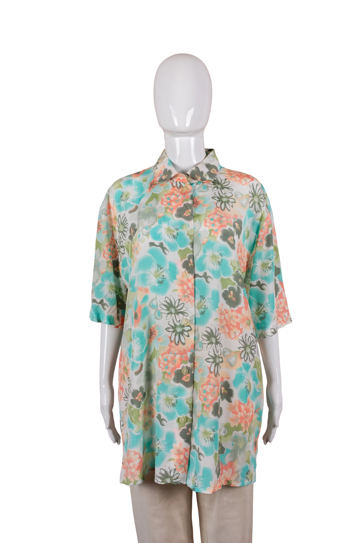 Ómerkt marglit vintage stutterma skyrta - xlarge