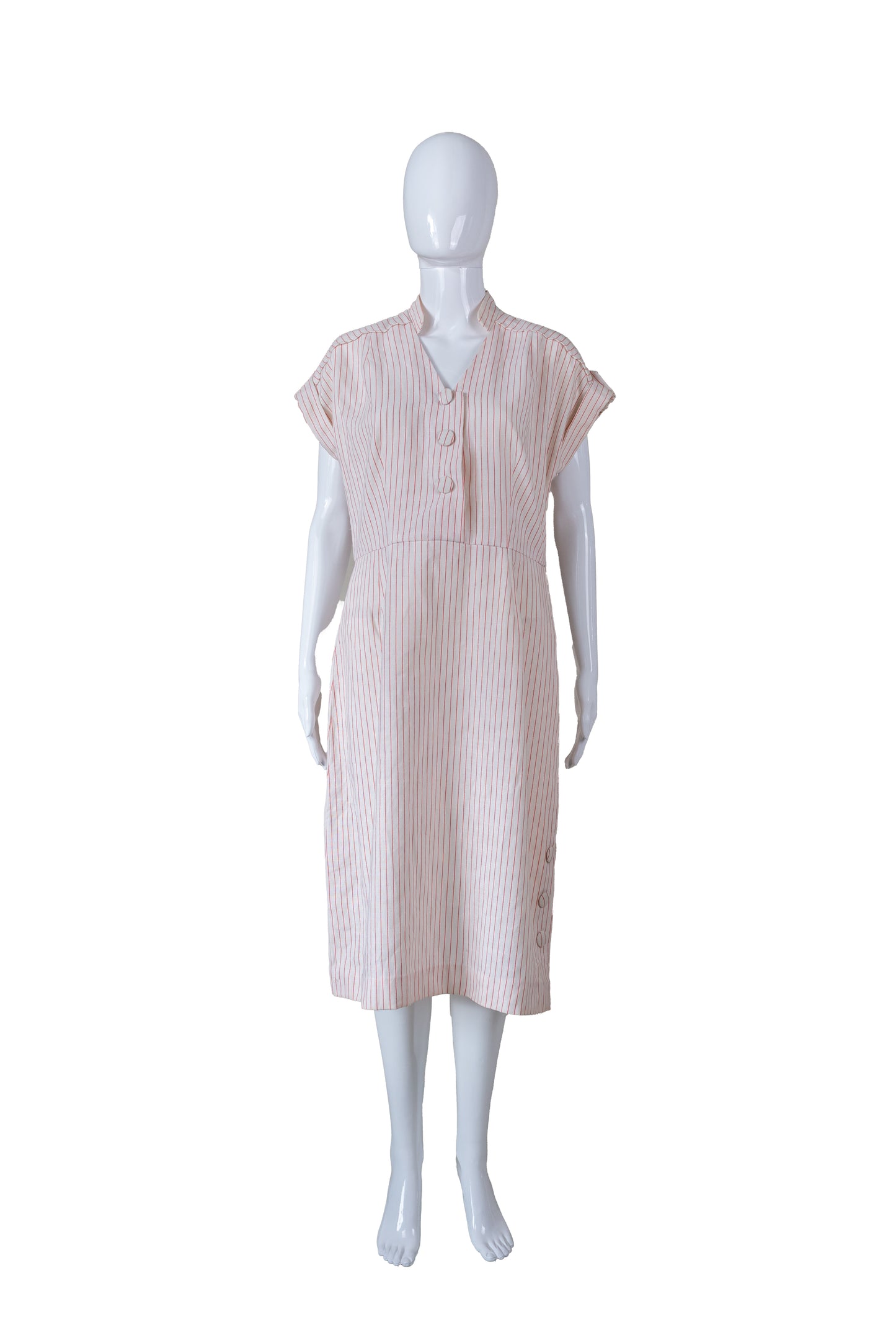 Hvítur og rauður röndóttur kjóll - large