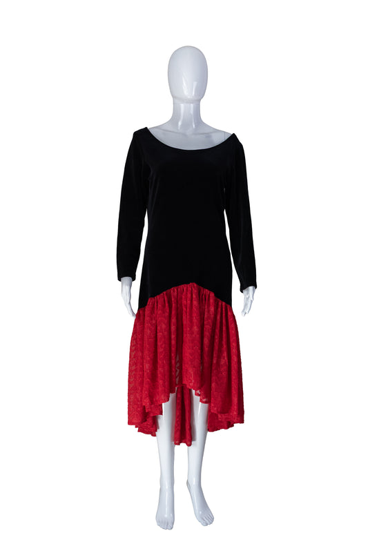 Flauels og blúndu 80s kjóll - medium