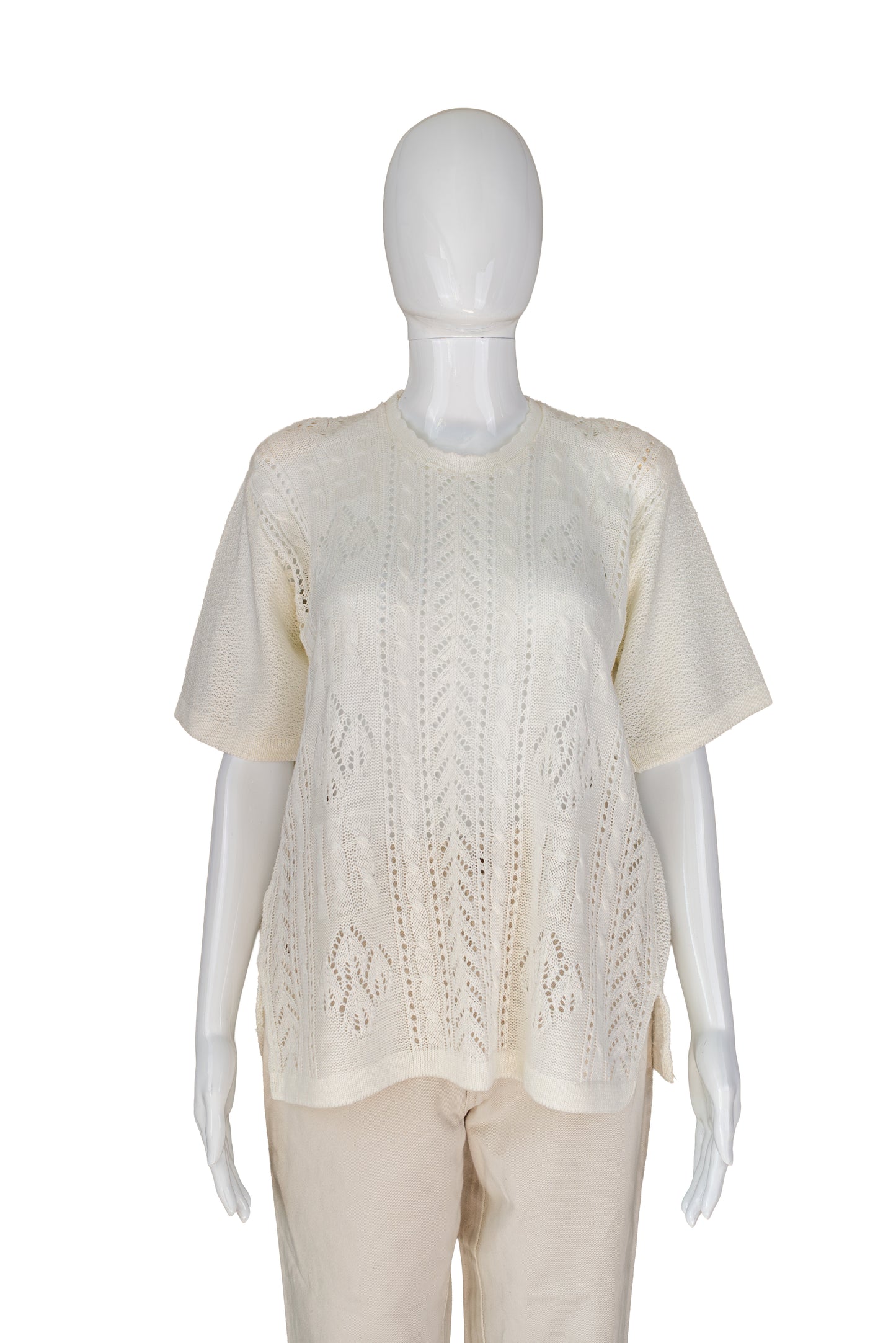 Ómerkt hvít vintage prónapeysa - xlarge