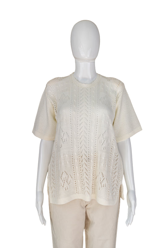 Ómerkt hvít vintage prónapeysa - xlarge