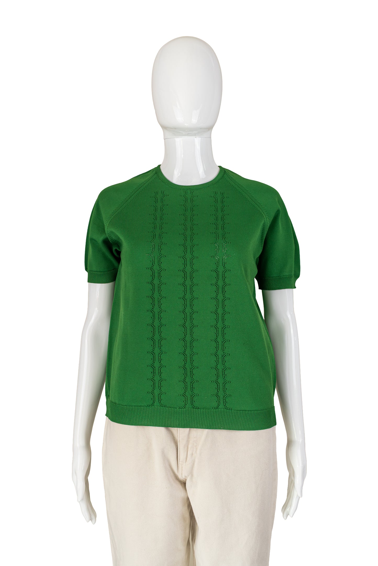 Crimplene græn vintage prjónapeysa - medium