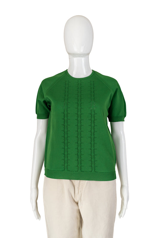 Crimplene græn vintage prjónapeysa - medium