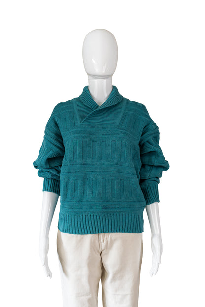 Ómerkt blá vintage prjónapeysa - medium