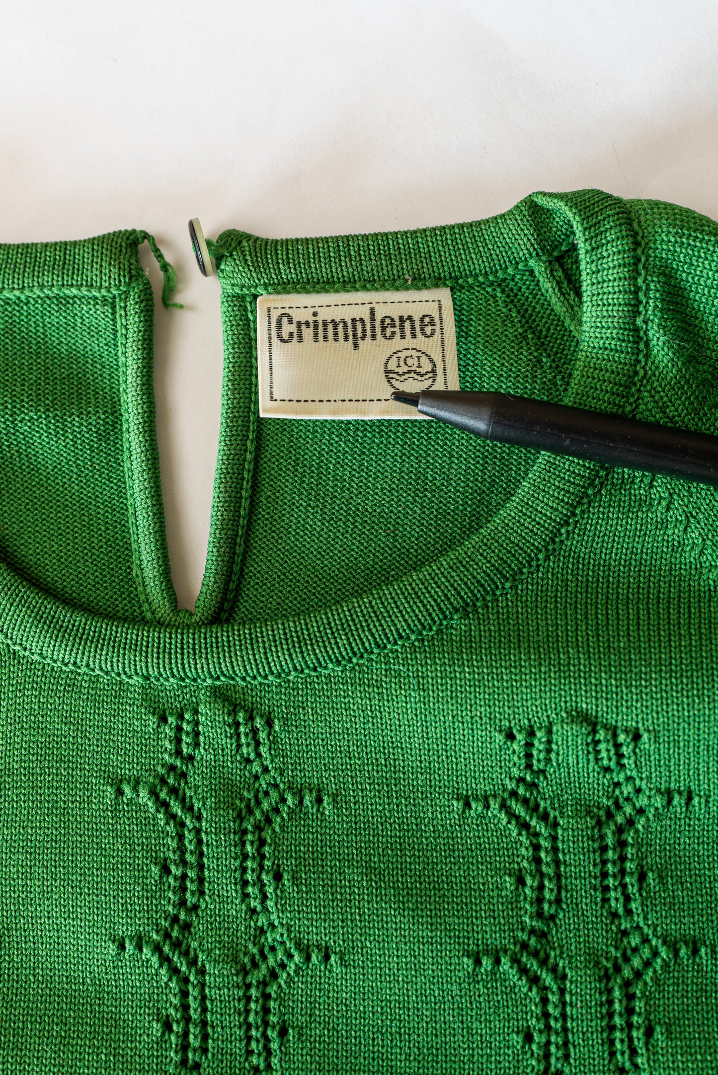 Crimplene græn vintage prjónapeysa - medium