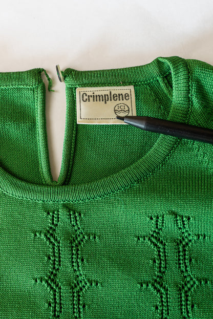 Crimplene græn vintage prjónapeysa - medium