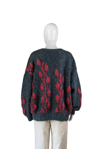 Ómerkt grá og rauð mohair peysa - xxlarge