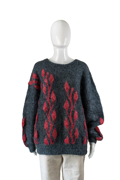 Ómerkt grá og rauð mohair peysa - xxlarge