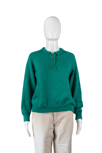 Ómerkt vintage grænblá prjónapeysa - medium