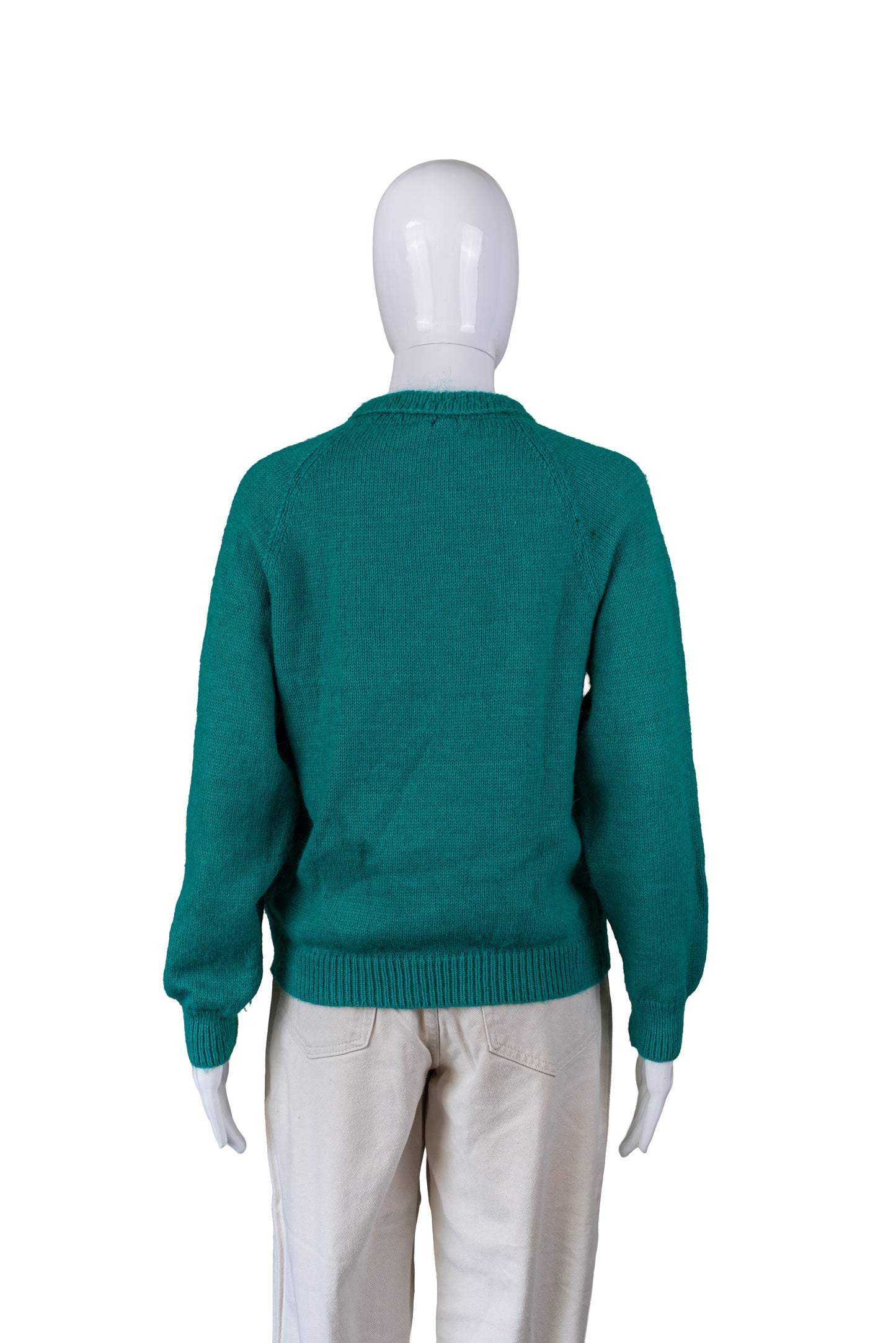 Ómerkt vintage grænblá prjónapeysa - medium