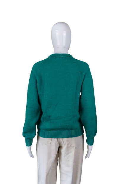 Ómerkt vintage grænblá prjónapeysa - medium