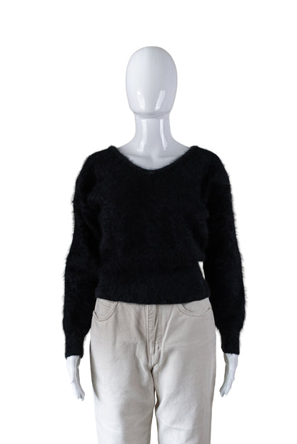 Sportempo vinage svört angóru peysa - small