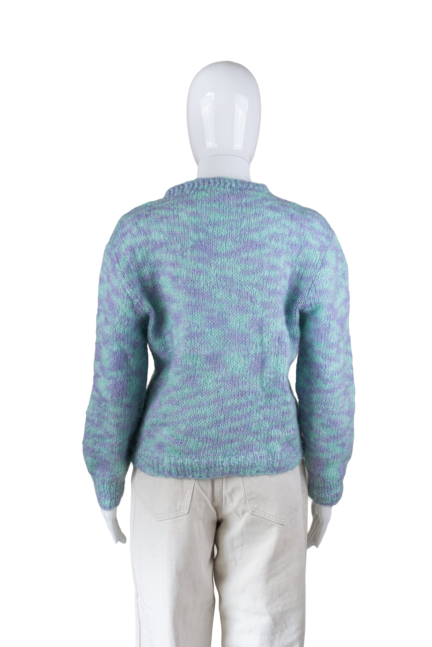 Ómerkt vintage grænblá og bleik prjónapeysa - Medium