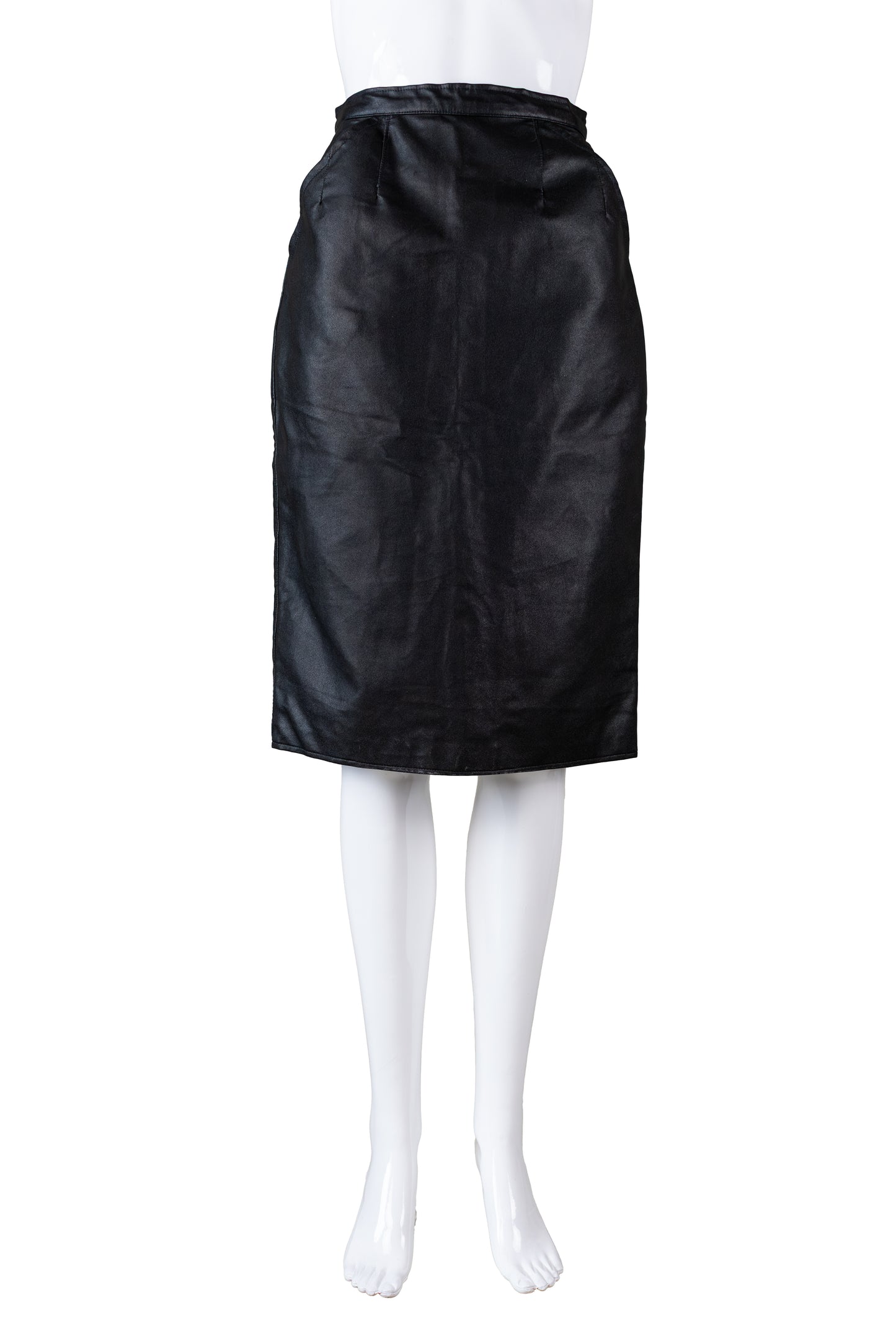 Ómerkt vintage svart stutt leðurpils - xsmall