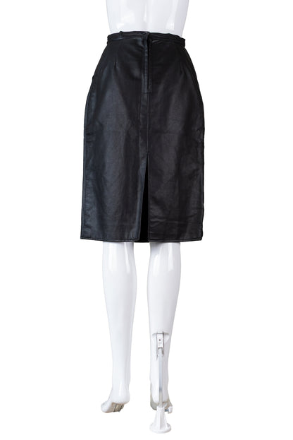 Ómerkt vintage svart stutt leðurpils - xsmall