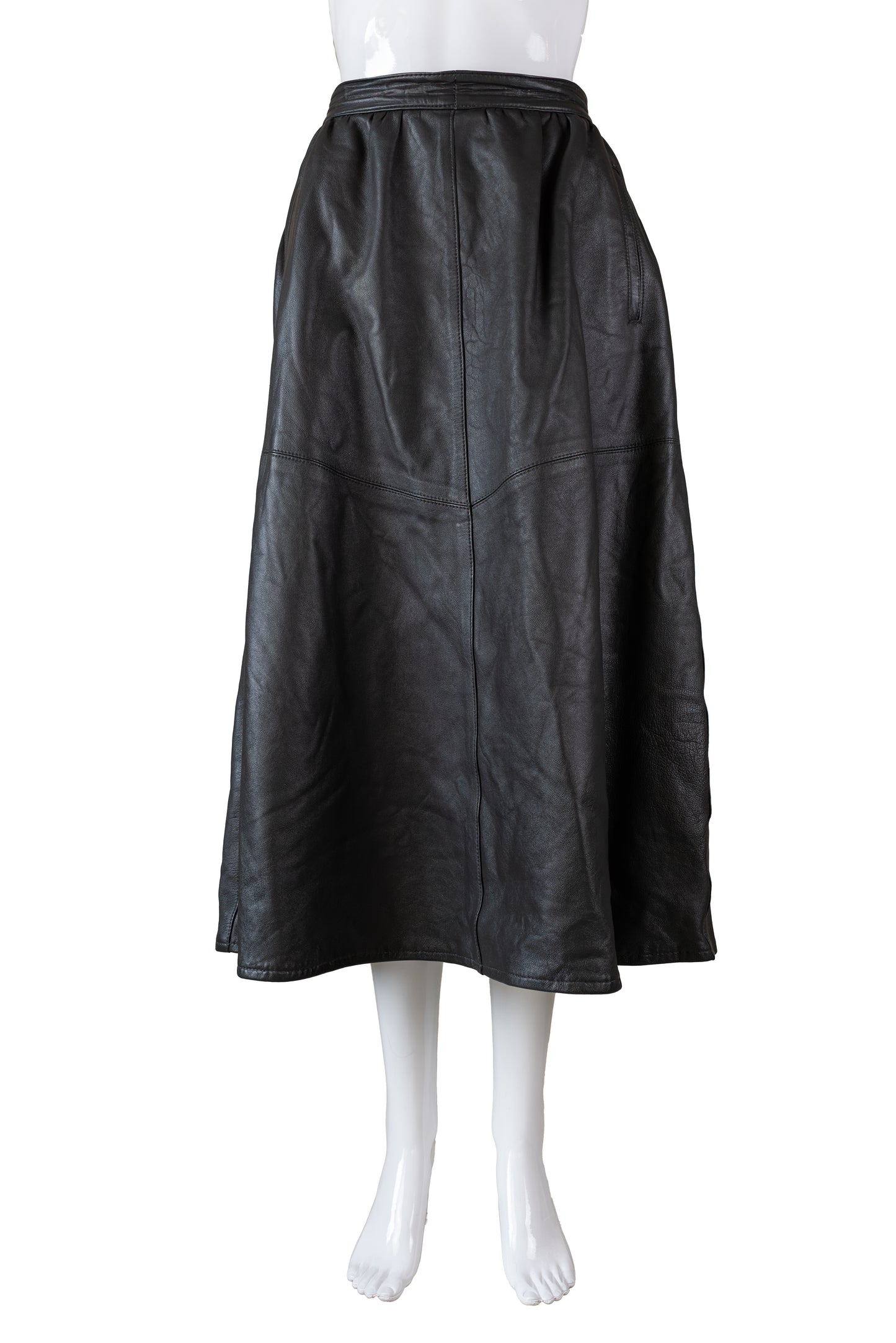 Vintage sítt svart leðurpils - medium