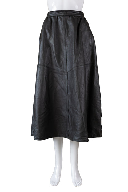 Vintage sítt svart leðurpils - medium