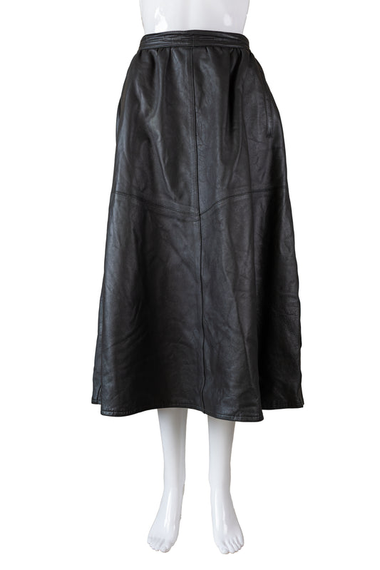 Vintage sítt svart leðurpils - medium