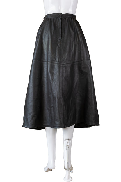 Vintage sítt svart leðurpils - medium