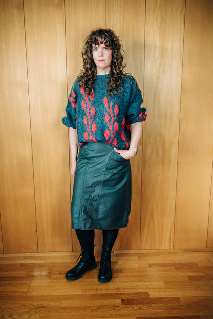 Ómerkt grá og rauð mohair peysa - xxlarge