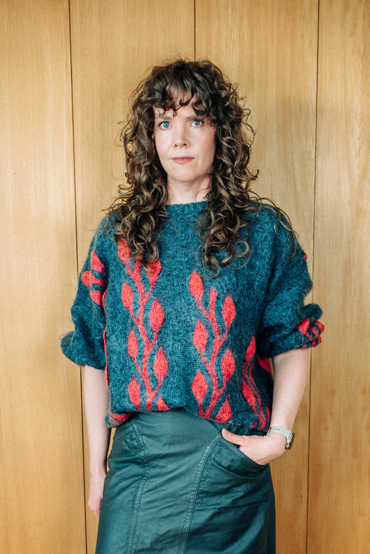 Ómerkt grá og rauð mohair peysa - xxlarge