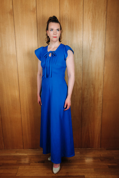 C&A blár vintage 70s síðkjóll - medium