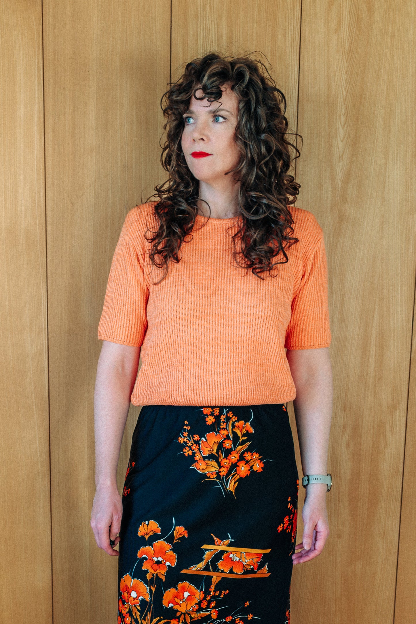 Ann Fashion appelsínugul vintage prjónapeysa - medium