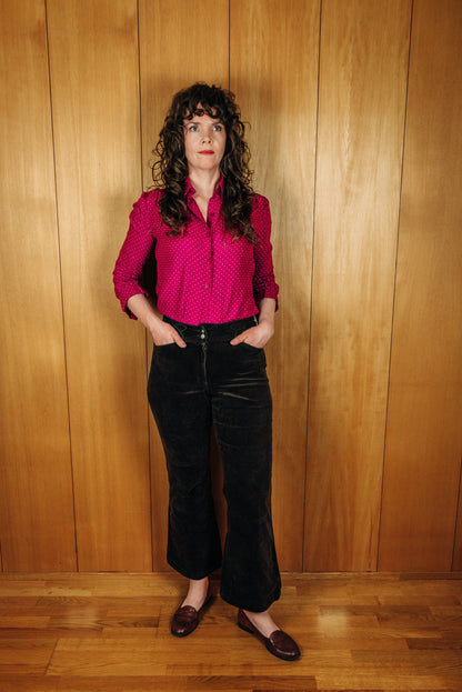 Vintage útvíðar brúnar flauelsbuxur - medium