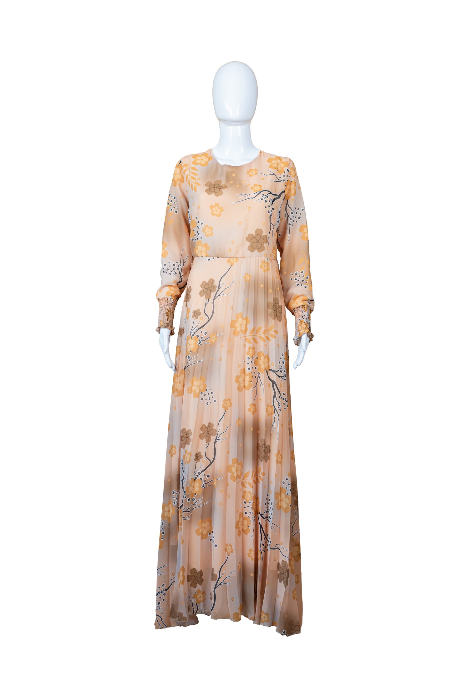 Ómerktur ljós vintage 70s síðkjóll - medium