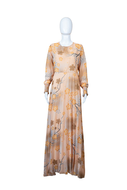 Ómerktur ljós vintage 70s síðkjóll - medium