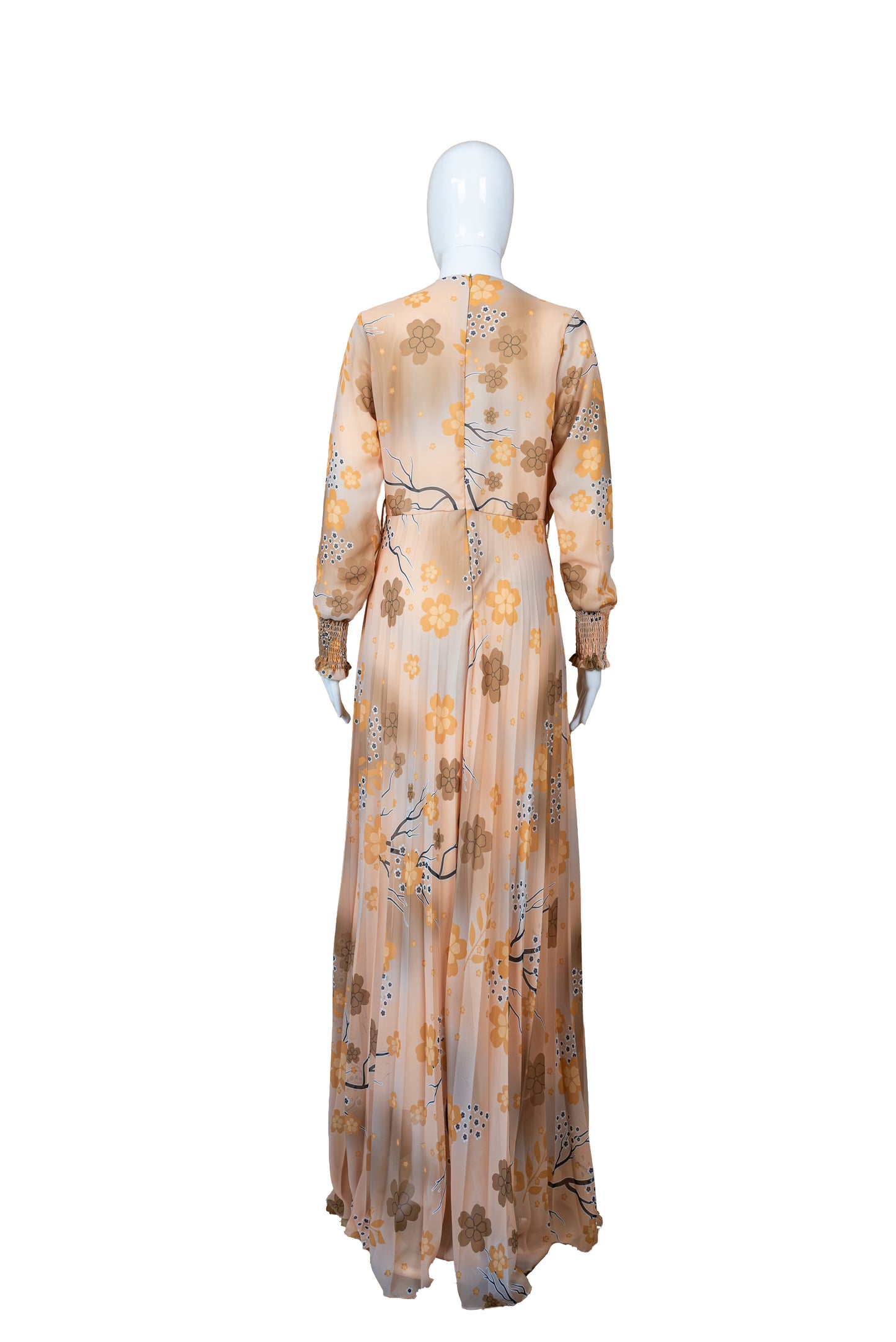 Ómerktur ljós vintage 70s síðkjóll - medium