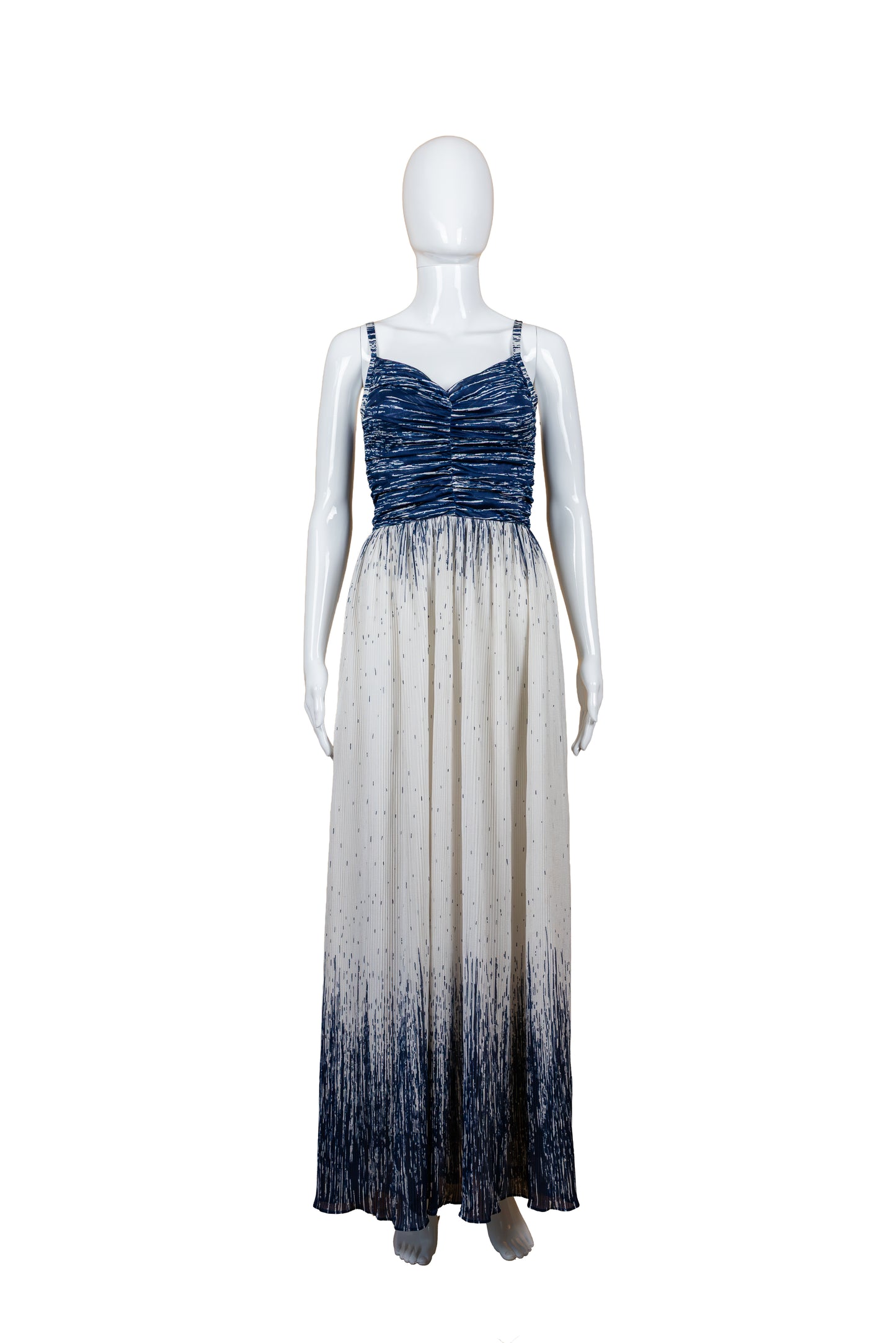 Hvítur og blár vintage síðkjóll - XS