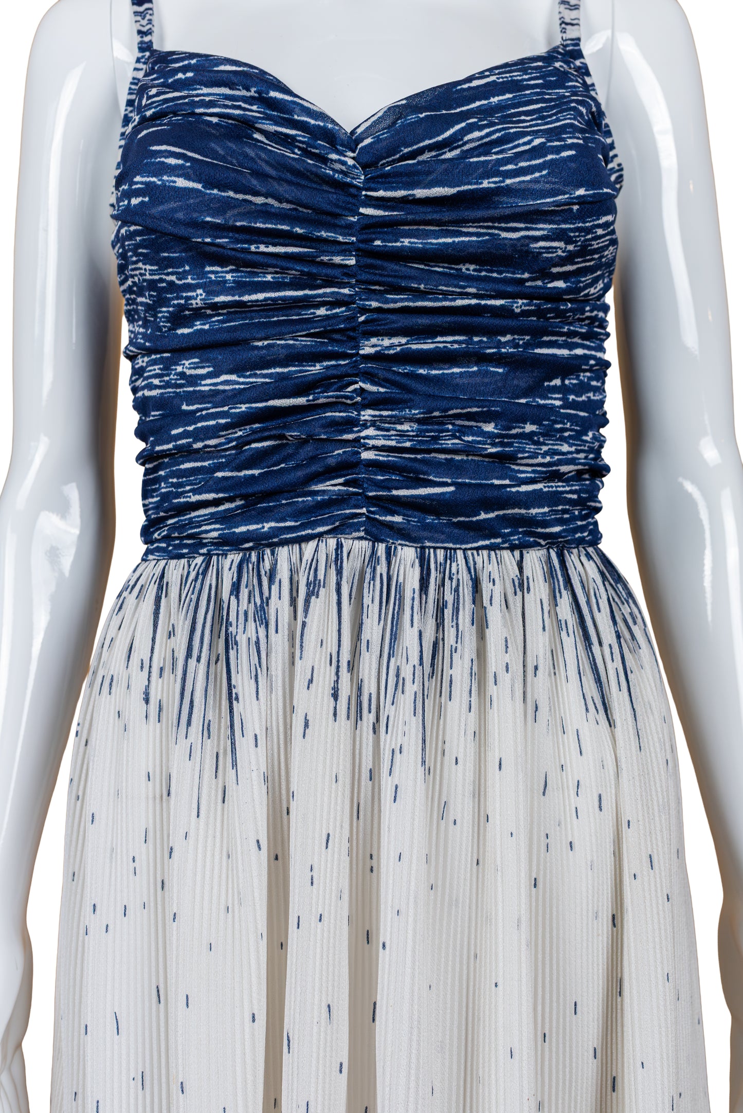 Hvítur og blár vintage síðkjóll - XS