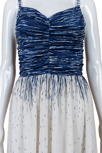 Hvítur og blár vintage síðkjóll - XS