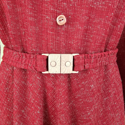 Vintage rauður 80s kjóll með belti - S/M